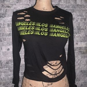 NWT Rock Rose Distressed Crop Top with Los Angeles Logo